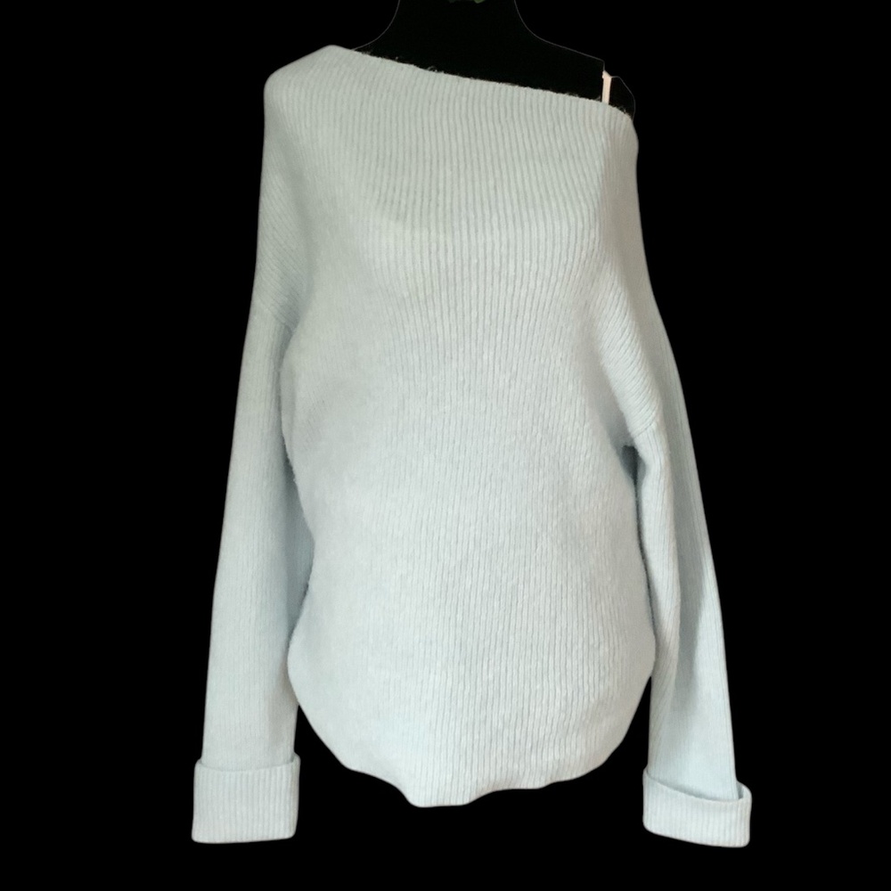 Treasure & Bond Light Blue Drift Asymmetrical Off Shoulder Ribbed Cotton… - Picture 6 of 14